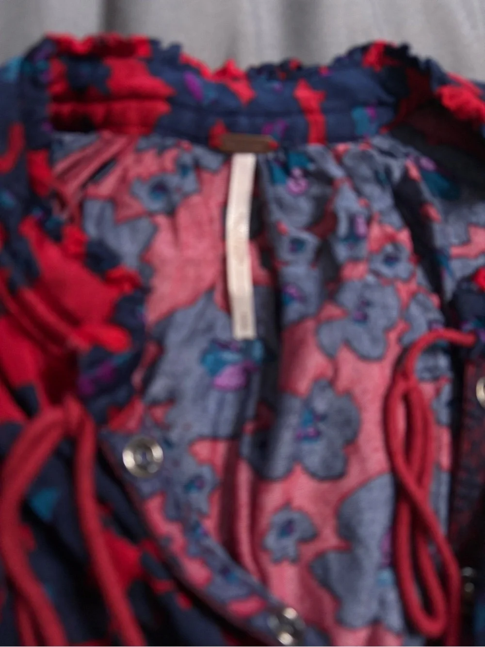 Free People Red & Blue Floral Peasant Mini Dress